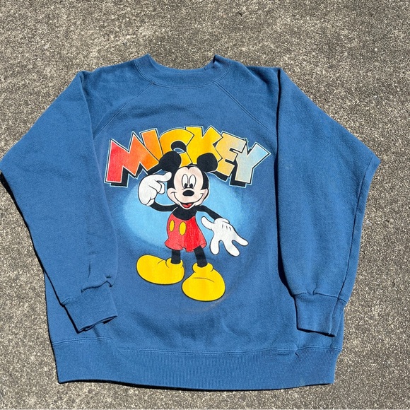 Disney Tops - Vintage Blue Mickey Mouse Disney Crewneck Sweatshirt Size Medium Used